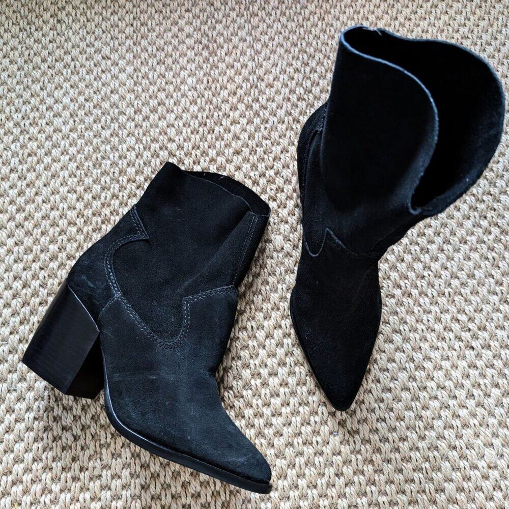 SCHUTZ Tessie Black Suede Ankle Booties, Western Slouch Style, 5 B, NWOB